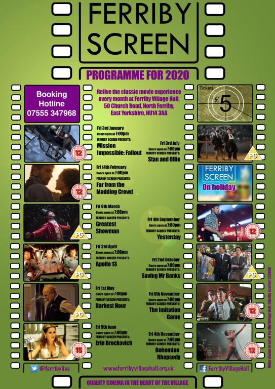 poster giving details of 2020 Ferriby Screen programme
