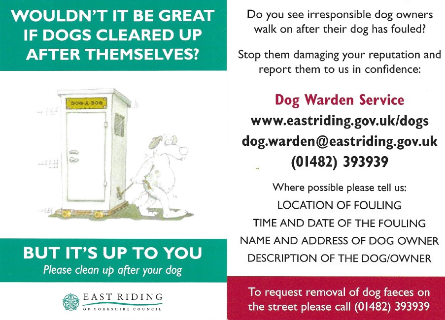 Image of leaflet from ERYC regarding how to report dog fouling